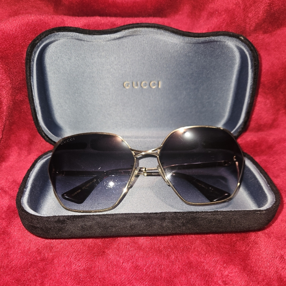 Gucci Gold and Gray Women's Sunglasses